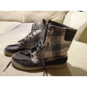 Sperry Top Sider Fold Down Gray Corduroy Sequin Wool High Tops Size 9.5 M